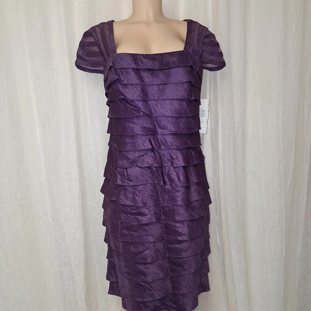 Adrianna Papell New  Rich Purple Layered Mini Dress - Picture 5 of 16